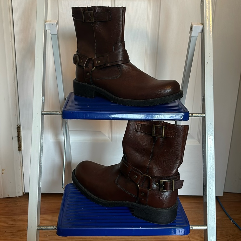 Brown Biker / Moto Inspired Chelsea Ankle Boots with Buckles